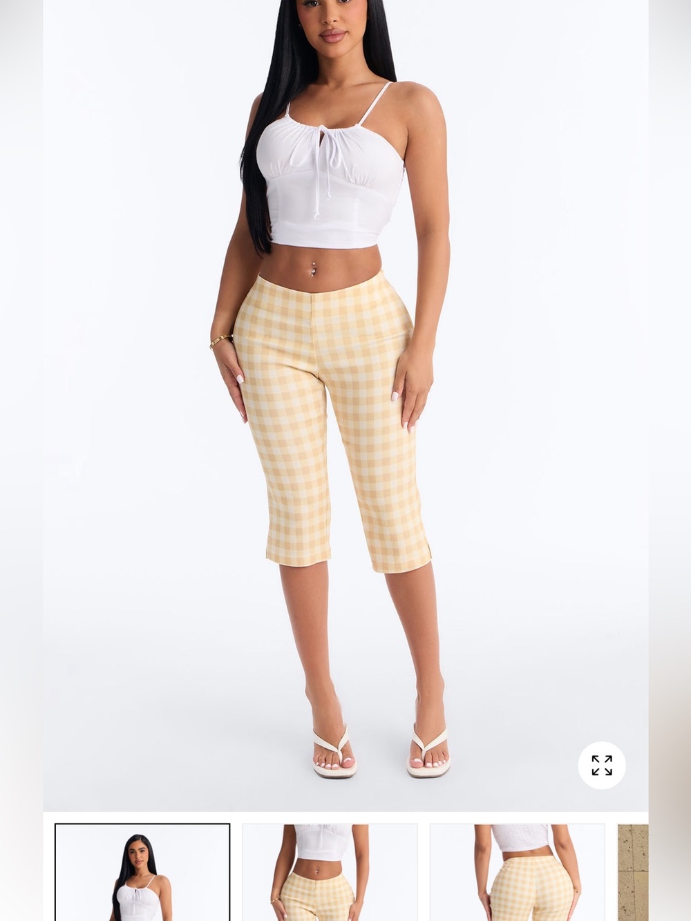 Fashion Nova Yellow Gingham Cropped Capri Pants